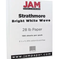 JAM PaperĀ® Strathmore 28lb Paper, 8.5 x 11, Bright White Wove, 100 Sheets/Pack (300230)