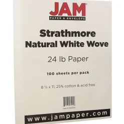 JAM Paper Strathmore 24lb Paper, 8.5 x 11, Natural White Wove, 100 Sheets/Pack (300033)