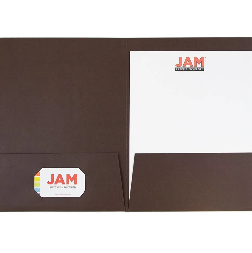 JAM Paper Two-Pocket Textured Linen Business Folders, Chocolate Brown, 50/Box(386LBRC)
