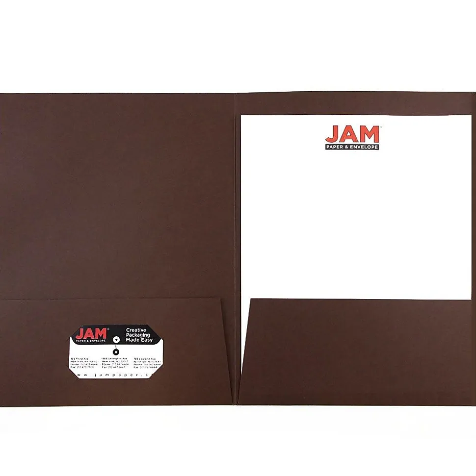 JAM Paper Two-Pocket Textured Linen Business Folders, Chocolate Brown, 50/Box(386LBRC)