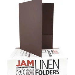 JAM Paper Two-Pocket Textured Linen Business Folders, Chocolate Brown, 50/Box(386LBRC)
