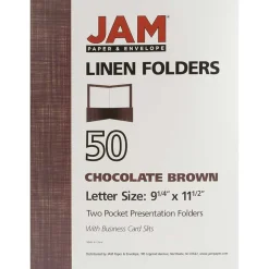 JAM Paper Two-Pocket Textured Linen Business Folders, Chocolate Brown, 50/Box(386LBRC)