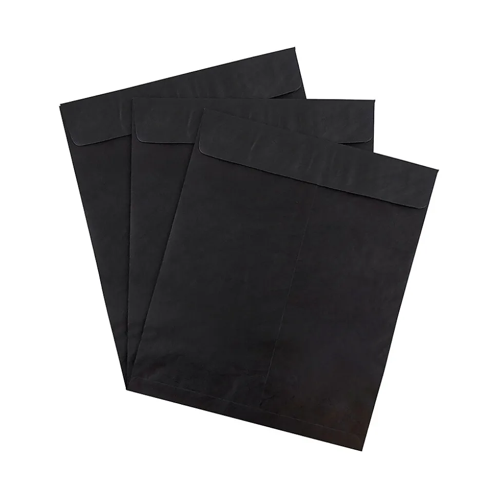 JAM Paper Tyvek Open End Open End Catalog Envelope, 11 1/2" x 14 1/2", Black, 10/Pack (V021386B)
