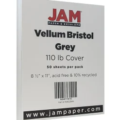 JAM PaperĀ® Vellum Bristol 110lb Index Colored Cardstock, 8.5 x 11 Coverstock, Grey, 50 Sheets/Pack (16932846)