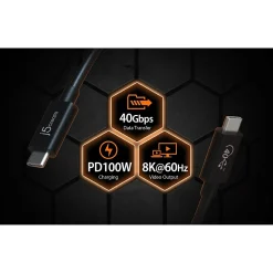 j5create 2.6' USB C to USB C Power Cable, Male to Male, Black (JUC28L08)