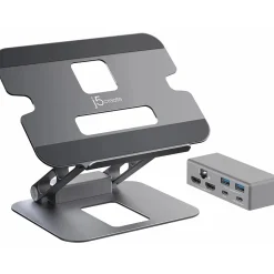 j5create 11.4" x 8.9" Aluminum Multi-Angle Dual-HDMI Docking Stand, Space Gray/Silver (JTS427)
