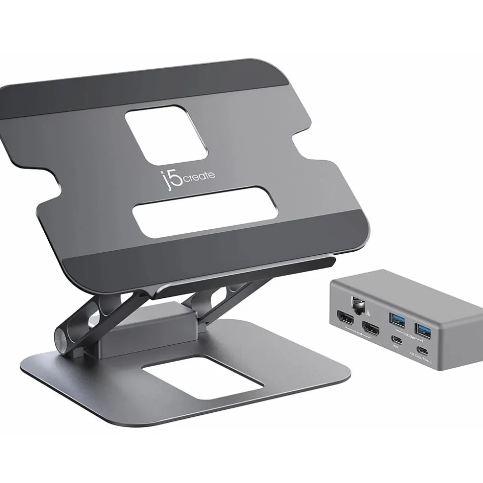 j5create 11.4" x 8.9" Aluminum Multi-Angle Dual-HDMI Docking Stand, Space Gray/Silver (JTS427)