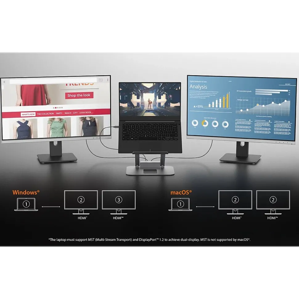 j5create 11.4" x 8.9" Aluminum Multi-Angle Dual-HDMI Docking Stand, Space Gray/Silver (JTS427)