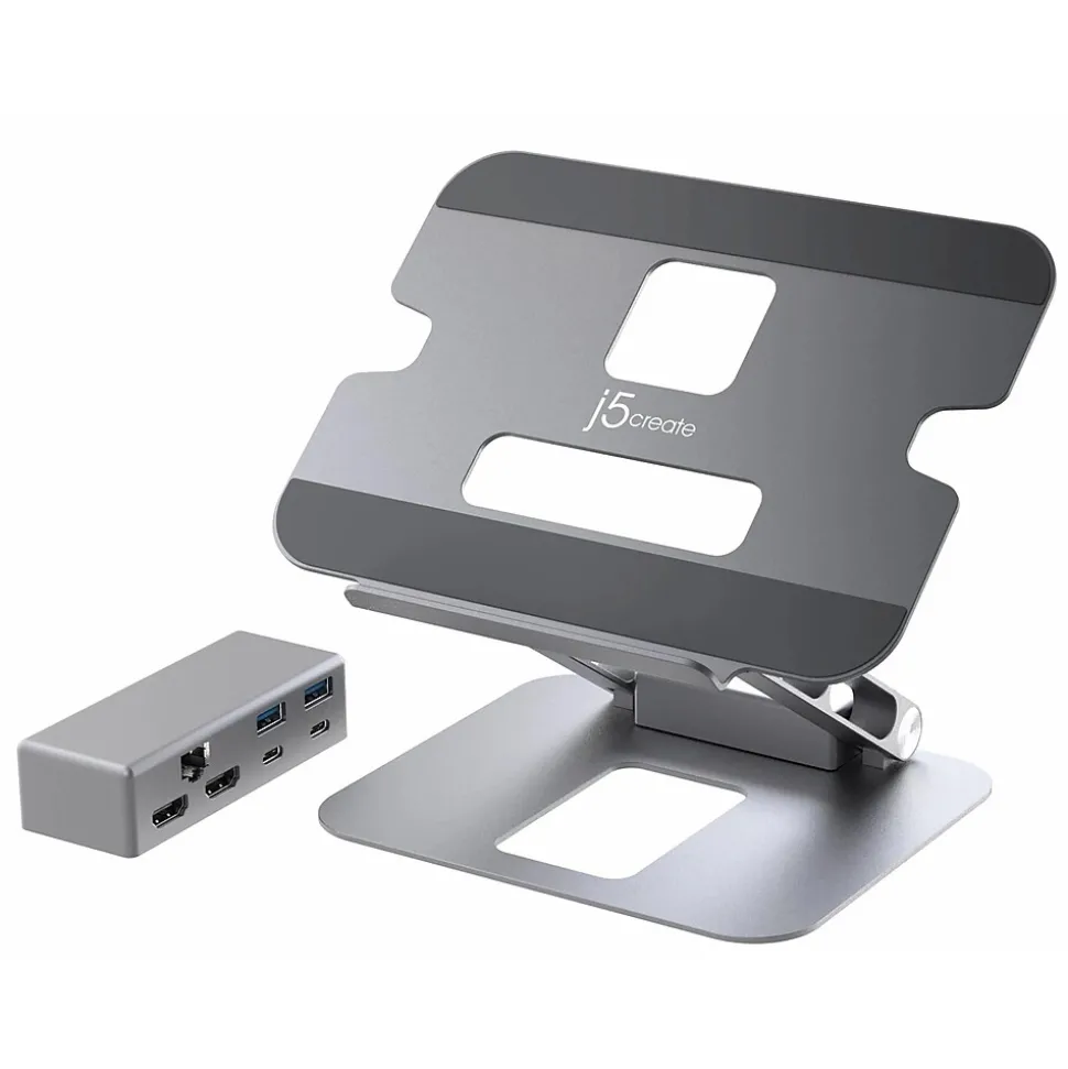 j5create 11.4" x 8.9" Aluminum Multi-Angle Dual-HDMI Docking Stand, Space Gray/Silver (JTS427)