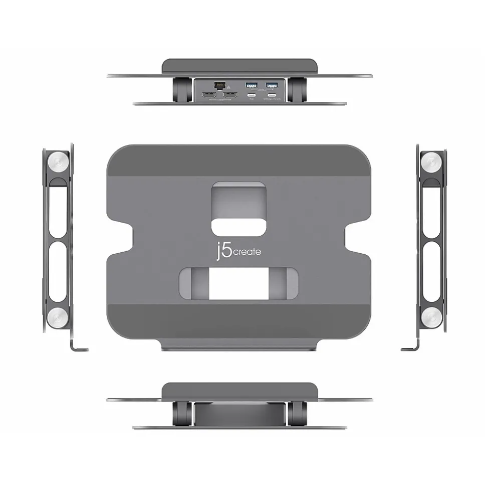 j5create 11.4" x 8.9" Aluminum Multi-Angle Dual-HDMI Docking Stand, Space Gray/Silver (JTS427)