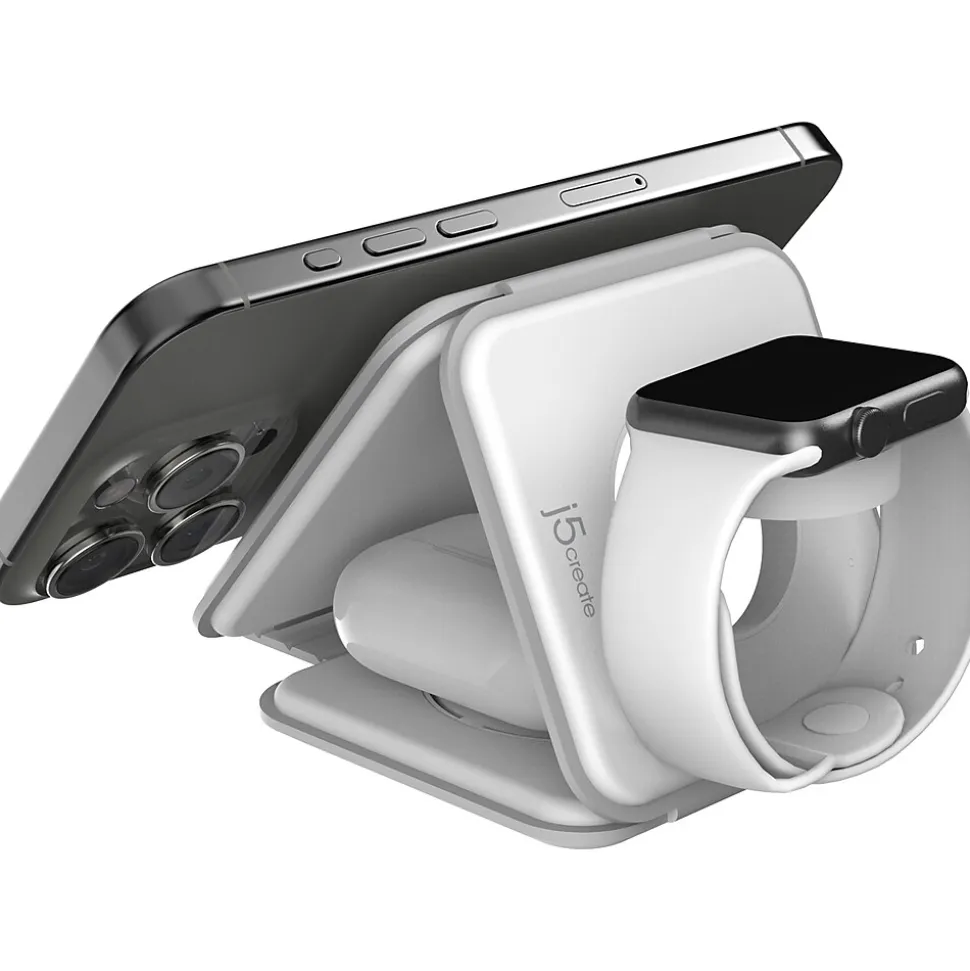 j5create Magnetic Wireless 3-in-1 Charging Station, White (JUPW3215)