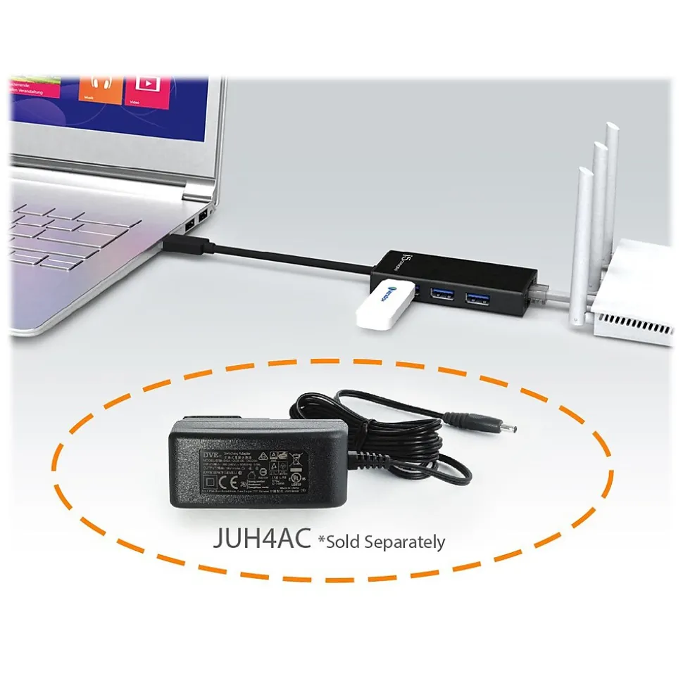j5create 3-Port USB 3.0 Hub, Black (JUH470)