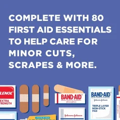 Johnson & Johnson Red Cross Travel Ready Portable Emergency First Aid Kit, 80 Pieces (JOJ202068)