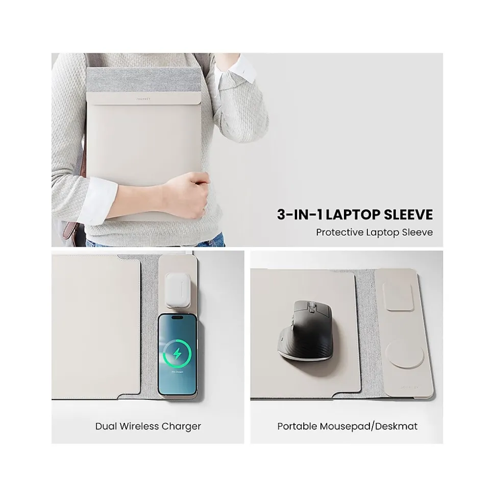 JOURNEY NEXA 14" Faux Leather Laptop Sleeve, Dove Gray (JWCS14LG)