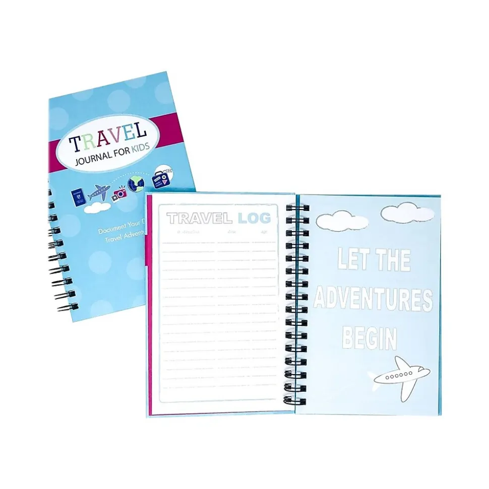 Kahootie Co. Travel Journal For Kids Hardcover Journal, 5.5" x 8.5", Wide Ruled, Pink/Teal, 60 Pages (TRAVTP-H)