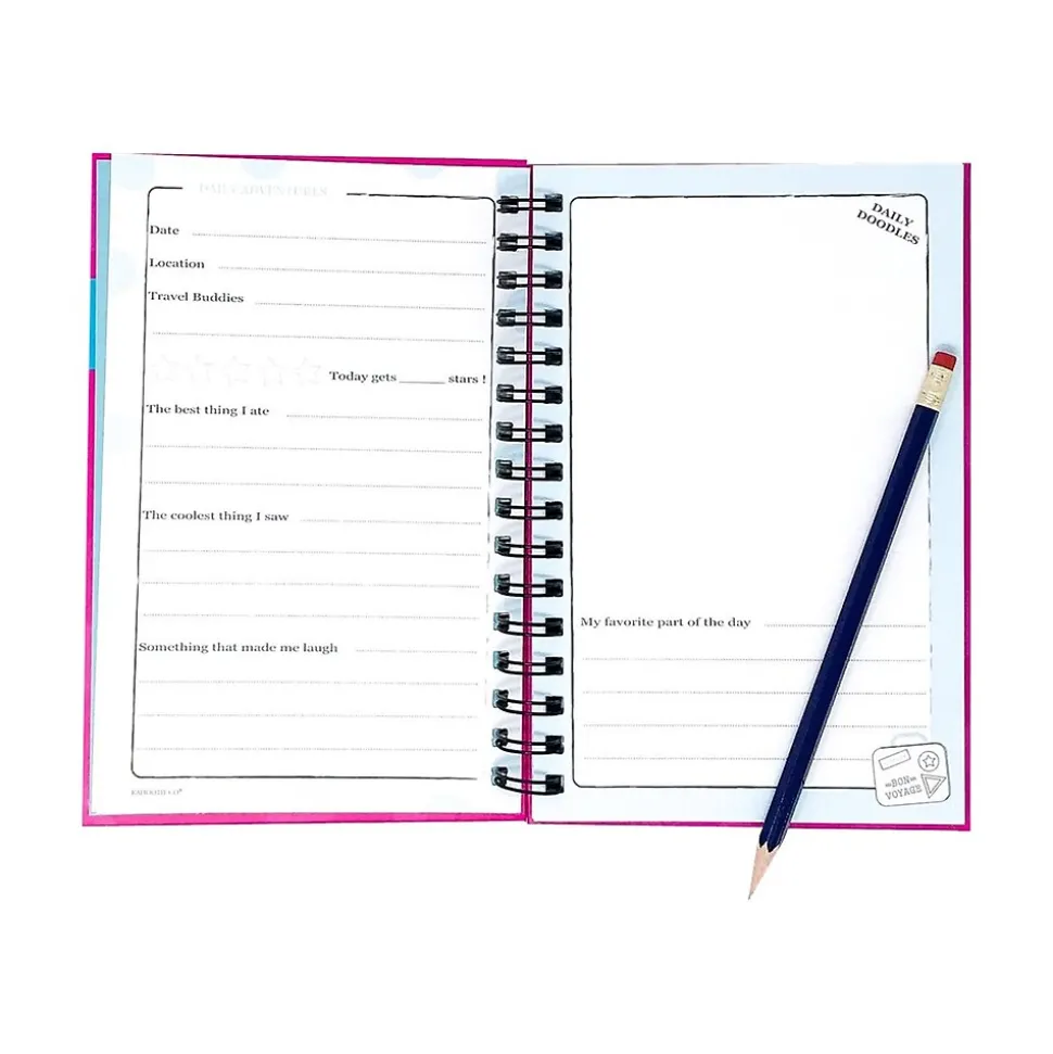 Kahootie Co. Travel Journal For Kids Hardcover Journal, 5.5" x 8.5", Wide Ruled, Pink/Teal, 60 Pages (TRAVTP-H)