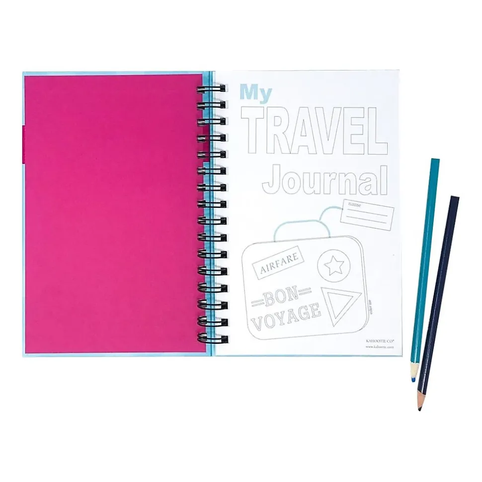 Kahootie Co. Travel Journal For Kids Hardcover Journal, 5.5" x 8.5", Wide Ruled, Pink/Teal, 60 Pages (TRAVTP-H)