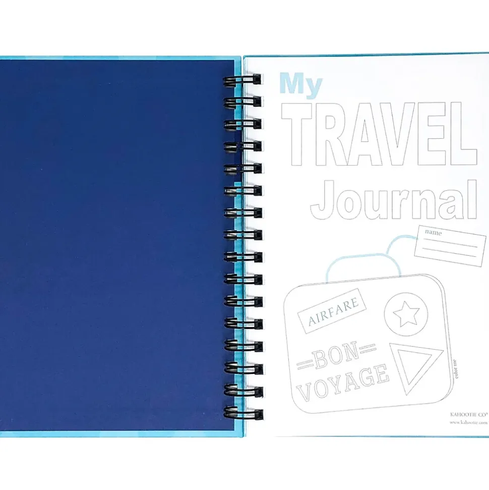 Kahootie Co. Travel Journal For Kids Hardcover Journal, 5.5" x 8.5", Wide Ruled, Blue/Teal, 60 Pages (TRAVTB-H)