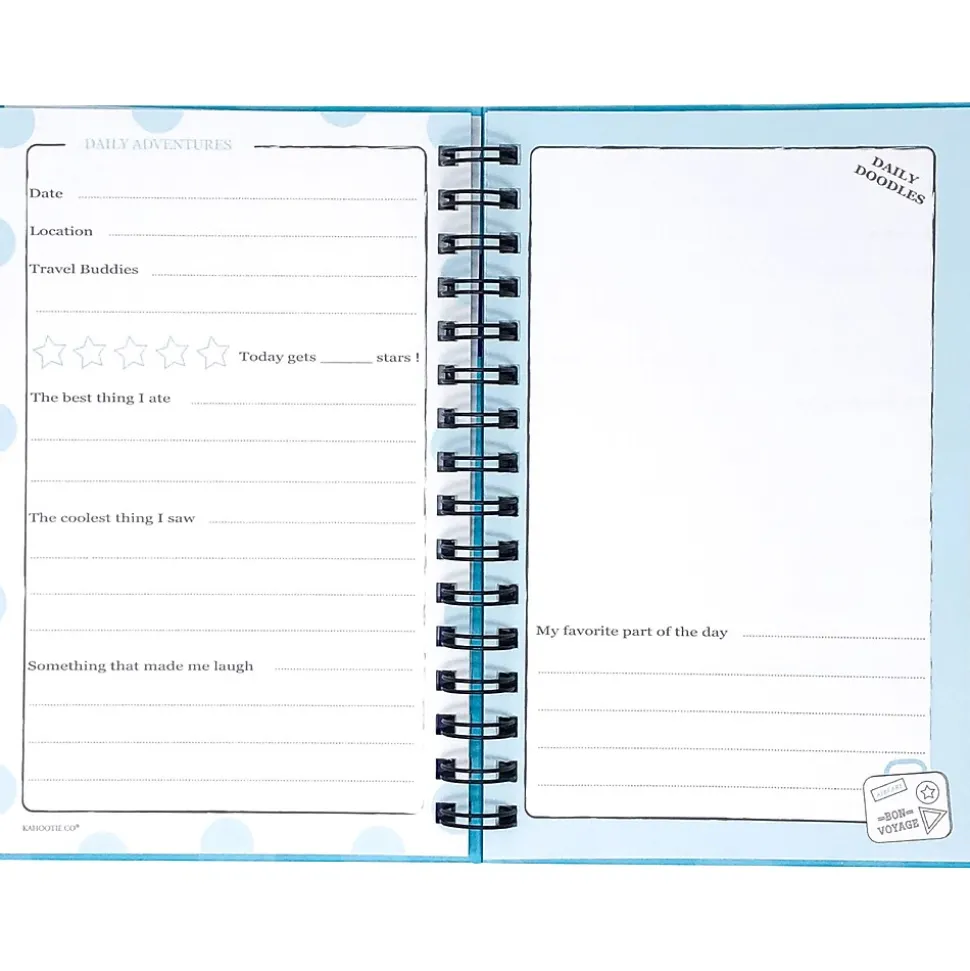 Kahootie Co. Travel Journal For Kids Hardcover Journal, 5.5" x 8.5", Wide Ruled, Blue/Teal, 60 Pages (TRAVTB-H)