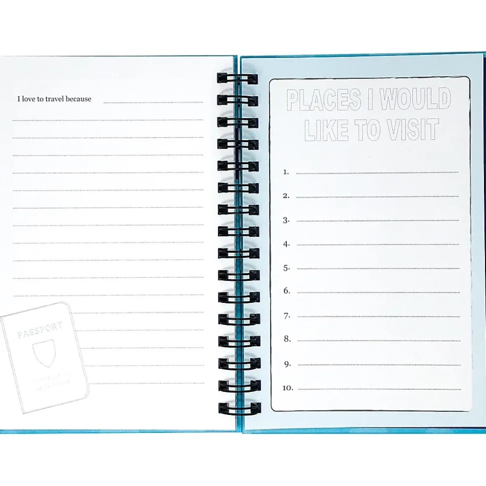 Kahootie Co. Travel Journal For Kids Hardcover Journal, 5.5" x 8.5", Wide Ruled, Blue/Teal, 60 Pages (TRAVTB-H)