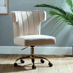 Karat Home Armless Polyester Swivel Task Chair, Tan (OFM0001-TAN)