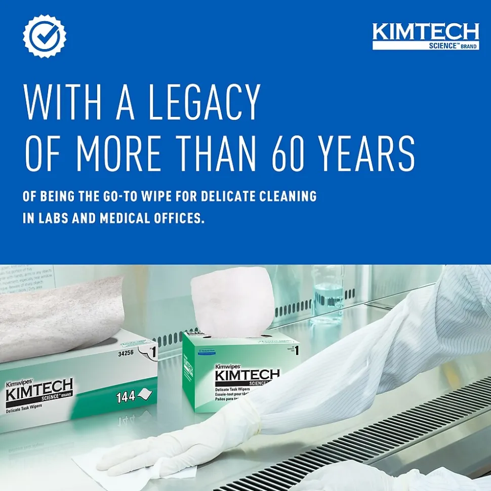 Kimtech Science Kimwipes Delicate Task Virgin Fiber Cleaning Wipers, 14.7" x 16.6", White, 144 Wipers/Box, 15/Carton (34256)