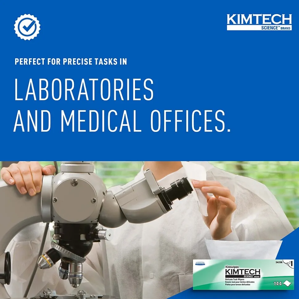 Kimtech Science Kimwipes Delicate Task Virgin Fiber Cleaning Wipers, 14.7" x 16.6", White, 144 Wipers/Box, 15/Carton (34256)