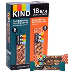 KIND Dark Chocolate Nuts & Sea Salt and Peanut Butter Dark Chocolate Variety Pack, 1.4 oz, 18/Pack (220-02414)