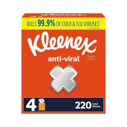 Kleenex Antiviral Facial Tissue, 3-ply, 55 Tissues/Box, 4 Boxes/Pack (54506)
