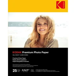 Kodak Premium Photo Paper Glossy Photo Paper, 8.5" x 11", 25 Sheets/Pack (41173)
