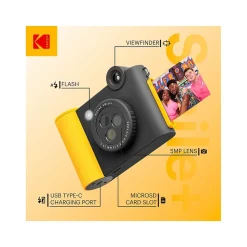 Kodak Smile+ 5 Megapixels Digital Instant Print Camera, Black/Yellow (RODSMPCAMBK)