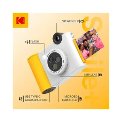 Kodak Smile+ 5 Megapixels Digital Instant Print Camera, White/Yellow (RODSMPCAMW)