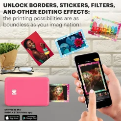 Kodak Step Mobile Zero Ink Instant Photo Printer, Single-Function, Pink (RODMP20AMZP)