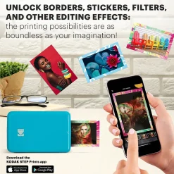 Kodak Step Mobile Zero Ink Instant Photo Printer, Single-Function, Blue (RODMP20AMZBL)