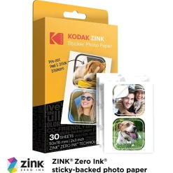 Kodak Zink Premium Pre-Cut Sticker Photo Paper, 2" x 3", 30 Sheets/Pack (RODZ2X330C)