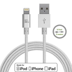 LAX Apple MFi Certified Lightning to USB Cable for Charge Sync 10ft - Silver