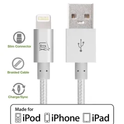 LAX Apple MFi Certified Lightning to USB Cable for Charge Sync 10ft - Silver