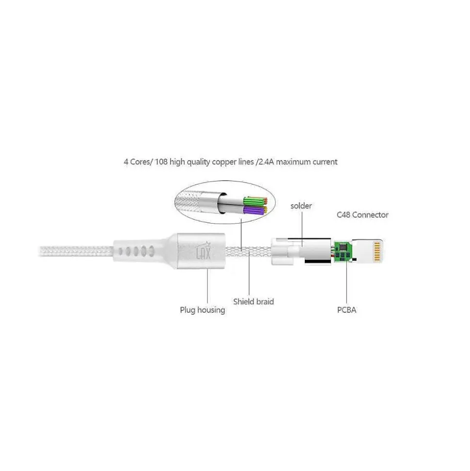 LAX Gadgets Lightning to USB Cable for iPhone/iPad/iPod touch, Silver (LX-4SL)