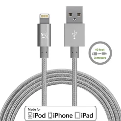 Lax Gadgets Lightning USB Cable for iPhone/iPad/iPod Touch, Gray (lghtcblmfi10ft-gry)