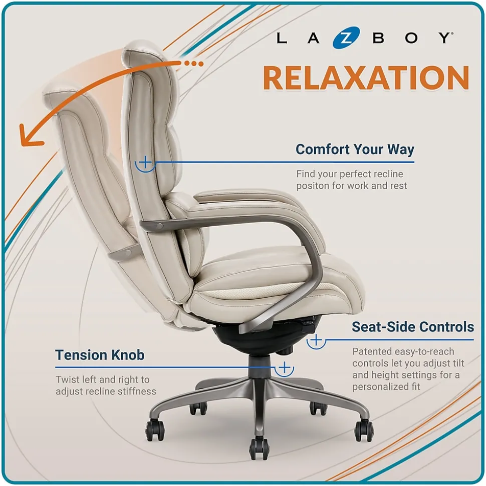 La-Z-Boy Aberdeen Bonded Leather Executive Chair, Beige (LF51122)