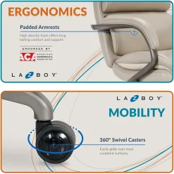 La-Z-Boy Aberdeen Bonded Leather Executive Chair, Beige (LF51122)