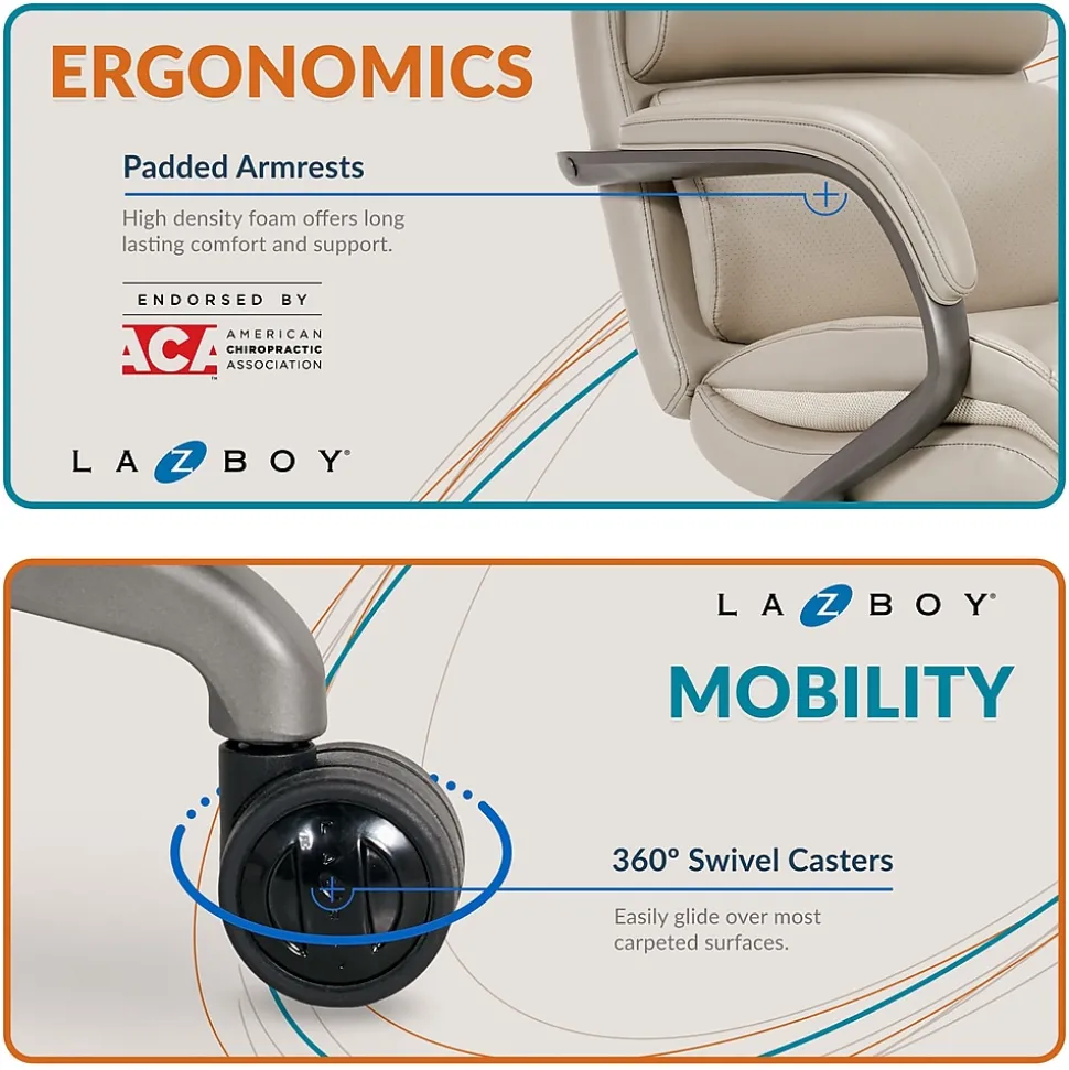 La-Z-Boy Aberdeen Bonded Leather Executive Chair, Beige (LF51122)