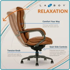 La-Z-Boy Aberdeen Ergonomic Bonded Leather Swivel Computer and Desk Chair, Camel (51545-CAM)
