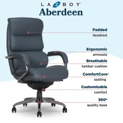 La-Z-Boy Aberdeen Ergonomic Bonded Leather Swivel Executive Chair, Dark Blue (51545-DBLU)