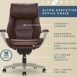 La-Z-Boy Alton Ergonomic Bonded Leather Swivel Executive Chair, Brown (51544-BRN)