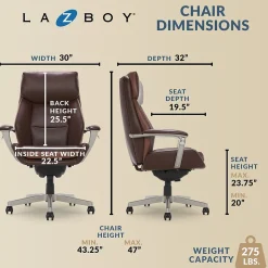 La-Z-Boy Alton Ergonomic Bonded Leather Swivel Executive Chair, Brown (51544-BRN)