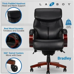 La-Z-Boy Bradley Bonded Leather Executive Chair, Black (46089-CC)