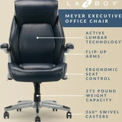 La-Z-Boy Meyer Ergonomic Bonded Leather Swivel Executive Chair, Navy (60082-NVY)