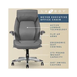 La-Z-Boy Meyer Ergonomic Bonded Leather Swivel Executive Chair, Gray (60082-GRY)