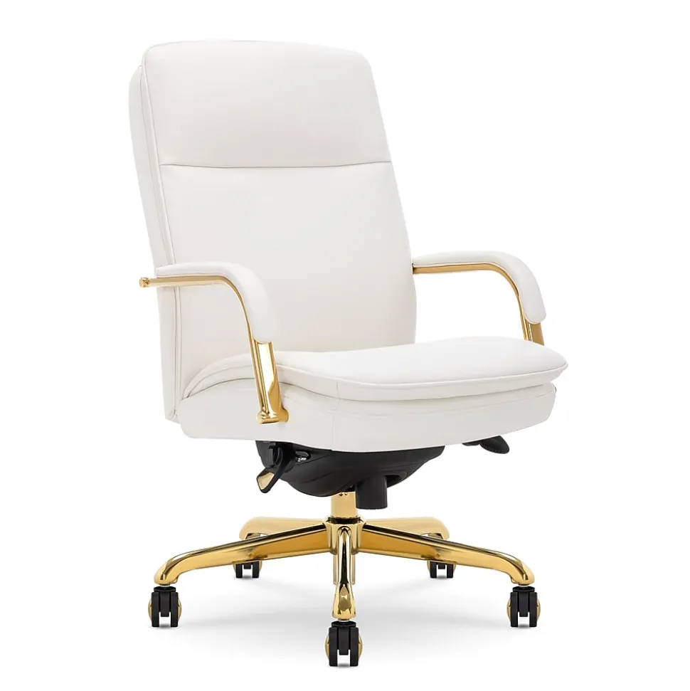 La-Z-Boy Opus Ergonomic Bonded Leather Swivel Executive Chair, White and Gold (CCHR10015A)